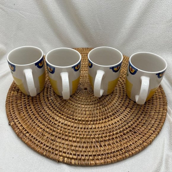 Set of 4 TALAVERA by Philippe Richard Coffee Mug Cup Yellow Blue Floral Vintage - Picture 8 of 9